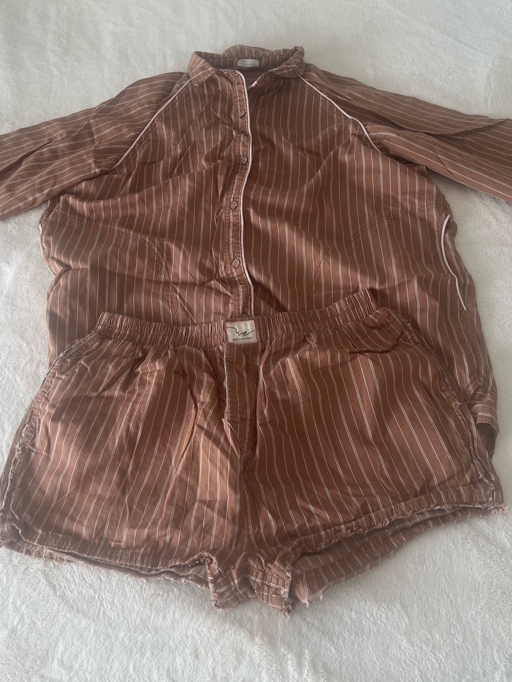 Free People Rust Brown Striped Button-Up Set